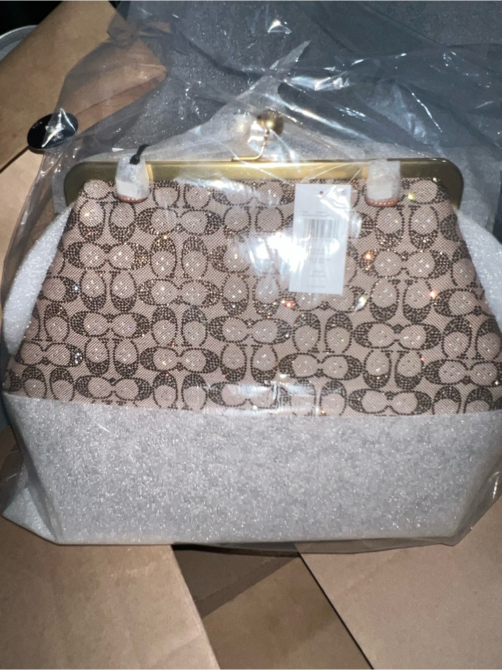 Coach Vintage Logo Print Frame-Top Clutch in Beige